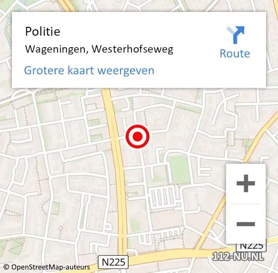 Locatie op kaart van de 112 melding: Politie Wageningen, Westerhofseweg op 25 juli 2019 00:16