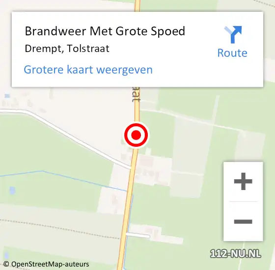Locatie op kaart van de 112 melding: Brandweer Met Grote Spoed Naar Drempt, Tolstraat op 8 april 2014 15:07
