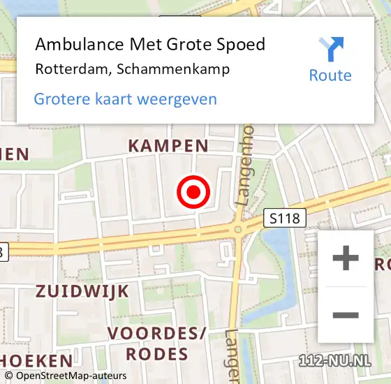 Locatie op kaart van de 112 melding: Ambulance Met Grote Spoed Naar Rotterdam, Schammenkamp op 25 juli 2019 04:03