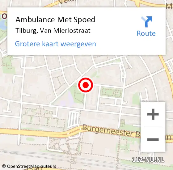 Locatie op kaart van de 112 melding: Ambulance Met Spoed Naar Tilburg, Van Mierlostraat op 25 juli 2019 10:26