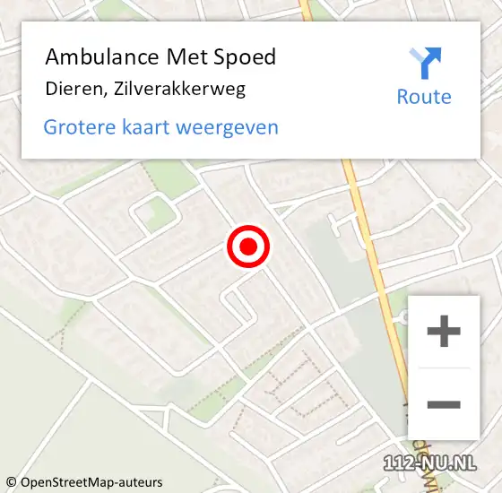 Locatie op kaart van de 112 melding: Ambulance Met Spoed Naar Dieren, Zilverakkerweg op 25 juli 2019 10:27