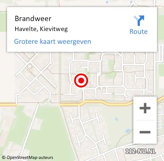 Locatie op kaart van de 112 melding: Brandweer Havelte, Kievitweg op 25 juli 2019 11:54