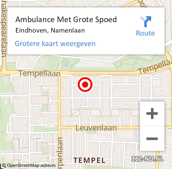 Locatie op kaart van de 112 melding: Ambulance Met Grote Spoed Naar Eindhoven, Namenlaan op 25 juli 2019 13:06