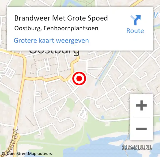 Locatie op kaart van de 112 melding: Brandweer Met Grote Spoed Naar Oostburg, Eenhoornplantsoen op 25 juli 2019 15:46