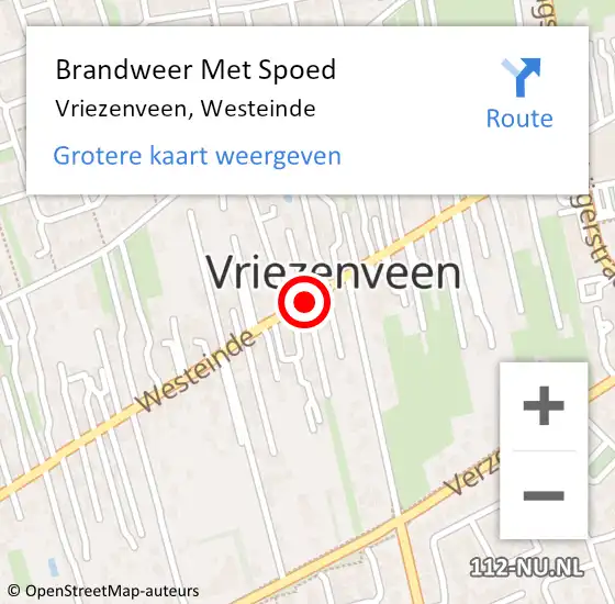 Locatie op kaart van de 112 melding: Brandweer Met Spoed Naar Vriezenveen, Westeinde op 25 juli 2019 15:53