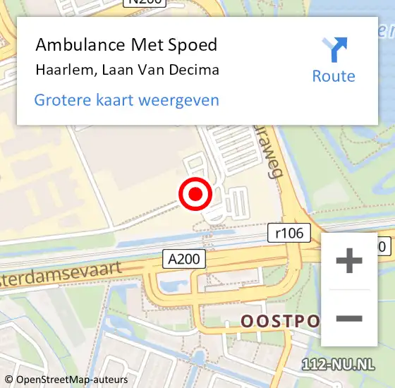 Locatie op kaart van de 112 melding: Ambulance Met Spoed Naar Haarlem, Laan Van Decima op 25 juli 2019 16:41