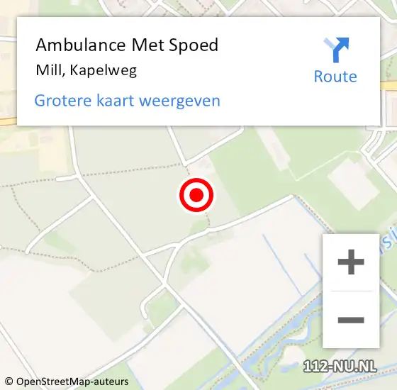 Locatie op kaart van de 112 melding: Ambulance Met Spoed Naar Mill, Kapelweg op 25 juli 2019 17:40