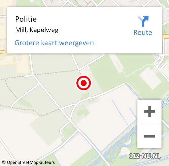 Locatie op kaart van de 112 melding: Politie Mill, Kapelweg op 25 juli 2019 17:41