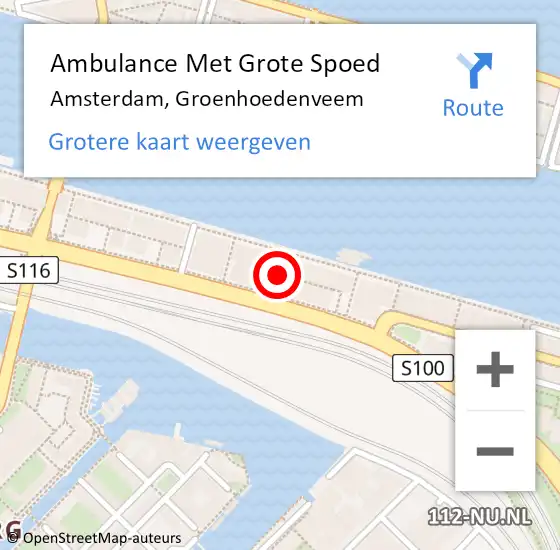 Locatie op kaart van de 112 melding: Ambulance Met Grote Spoed Naar Amsterdam, Groenhoedenveem op 25 juli 2019 18:22