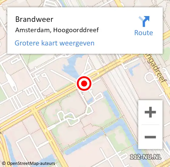 Locatie op kaart van de 112 melding: Brandweer Amsterdam, Hoogoorddreef op 25 juli 2019 20:01