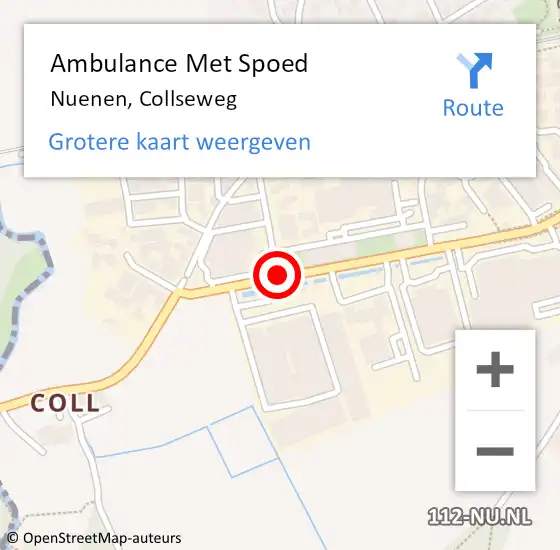 Locatie op kaart van de 112 melding: Ambulance Met Spoed Naar Nuenen, Collseweg op 25 juli 2019 20:14