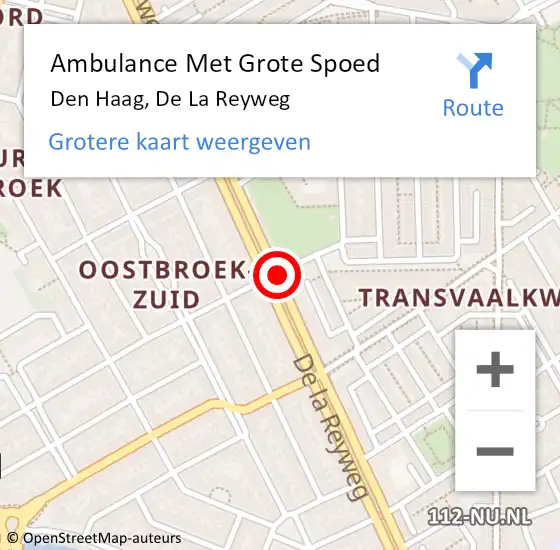 Locatie op kaart van de 112 melding: Ambulance Met Grote Spoed Naar Den Haag, De La Reyweg op 25 juli 2019 22:05