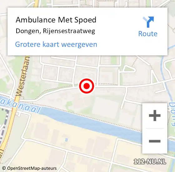 Locatie op kaart van de 112 melding: Ambulance Met Spoed Naar Dongen, Rijensestraatweg op 25 juli 2019 22:13