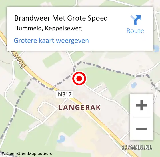 Locatie op kaart van de 112 melding: Brandweer Met Grote Spoed Naar Hummelo, Keppelseweg op 25 juli 2019 23:34