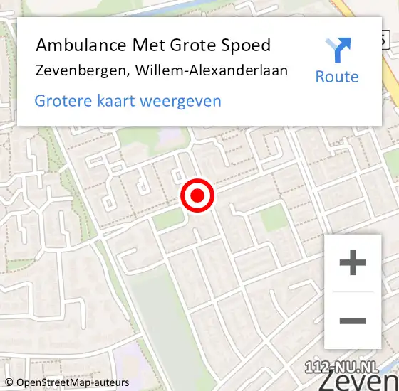 Locatie op kaart van de 112 melding: Ambulance Met Grote Spoed Naar Zevenbergen, Willem-Alexanderlaan op 25 juli 2019 23:54