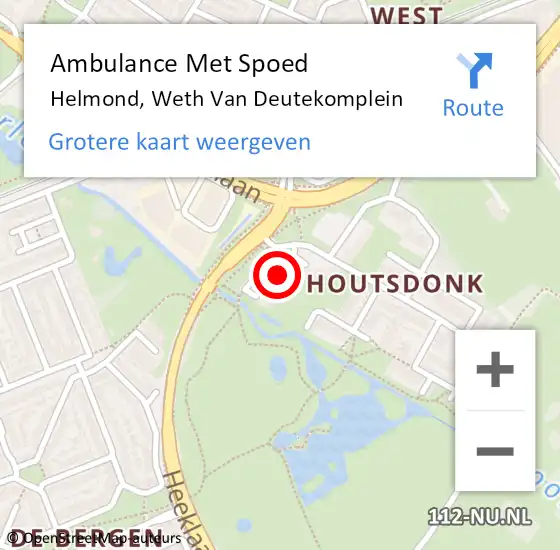 Locatie op kaart van de 112 melding: Ambulance Met Spoed Naar Helmond, Weth Van Deutekomplein op 26 juli 2019 01:59