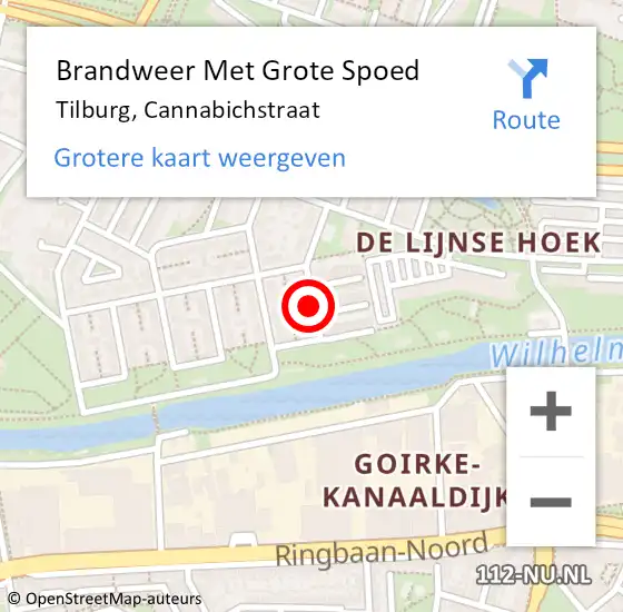 Locatie op kaart van de 112 melding: Brandweer Met Grote Spoed Naar Tilburg, Cannabichstraat op 26 juli 2019 03:23