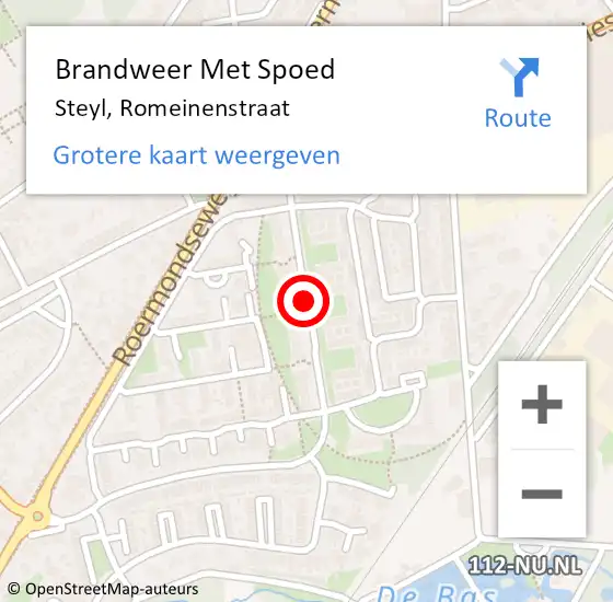Locatie op kaart van de 112 melding: Brandweer Met Spoed Naar Steyl, Romeinenstraat op 26 juli 2019 03:43