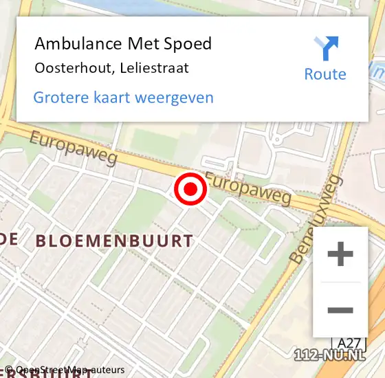 Locatie op kaart van de 112 melding: Ambulance Met Spoed Naar Oosterhout, Leliestraat op 26 juli 2019 04:27