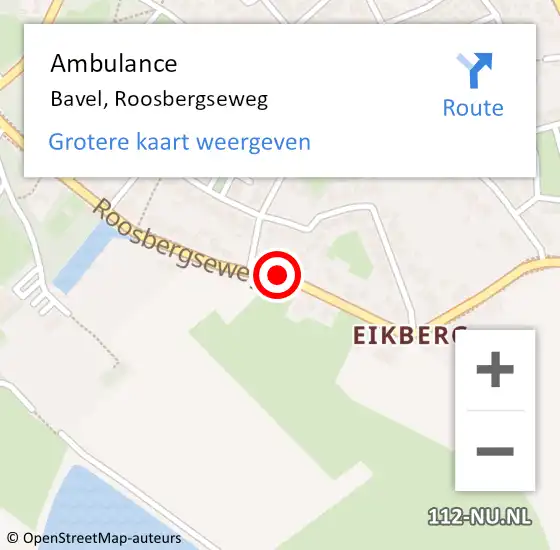 Locatie op kaart van de 112 melding: Ambulance Bavel, Roosbergseweg op 26 juli 2019 08:09