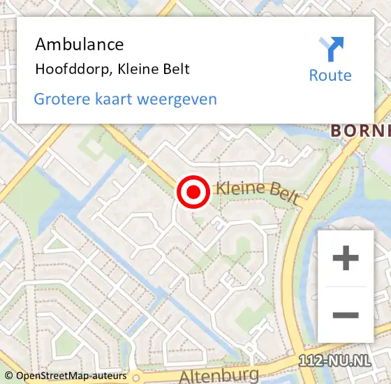 Locatie op kaart van de 112 melding: Ambulance Hoofddorp, Kleine Belt op 26 juli 2019 08:16