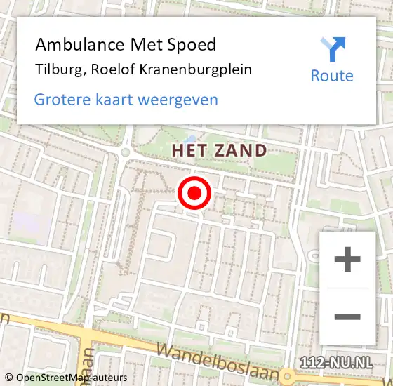 Locatie op kaart van de 112 melding: Ambulance Met Spoed Naar Tilburg, Roelof Kranenburgplein op 26 juli 2019 09:05