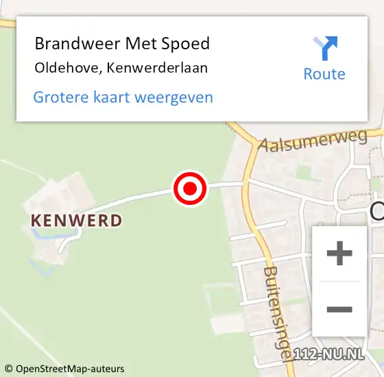 Locatie op kaart van de 112 melding: Brandweer Met Spoed Naar Oldehove, Kenwerderlaan op 26 juli 2019 09:08