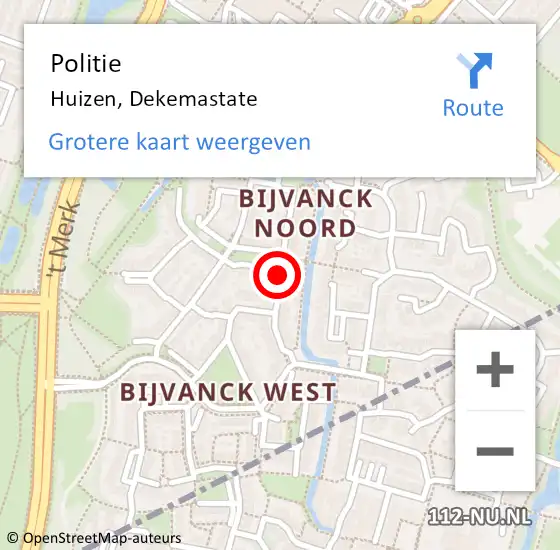 Locatie op kaart van de 112 melding: Politie Huizen, Dekemastate op 26 juli 2019 10:47