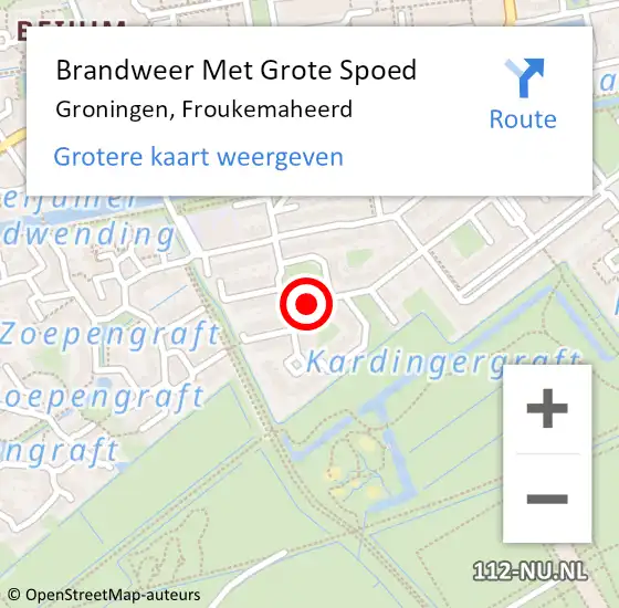 Locatie op kaart van de 112 melding: Brandweer Met Grote Spoed Naar Groningen, Froukemaheerd op 26 juli 2019 11:10