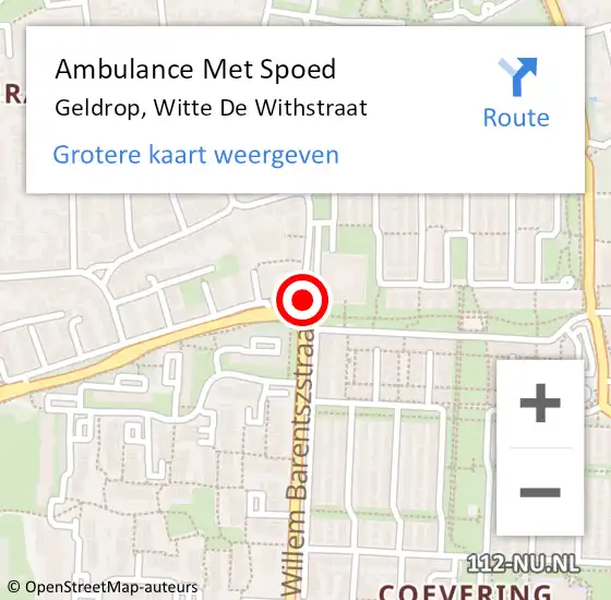 Locatie op kaart van de 112 melding: Ambulance Met Spoed Naar Geldrop, Witte de Withstraat op 26 juli 2019 11:53