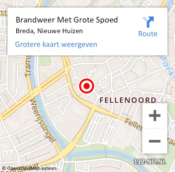 Locatie op kaart van de 112 melding: Brandweer Met Grote Spoed Naar Breda, Nieuwe Huizen op 26 juli 2019 12:18