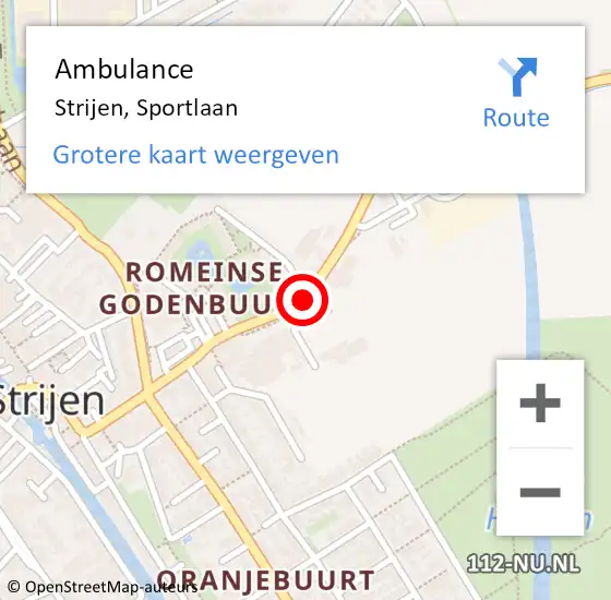 Locatie op kaart van de 112 melding: Ambulance Strijen, Sportlaan op 26 juli 2019 12:40