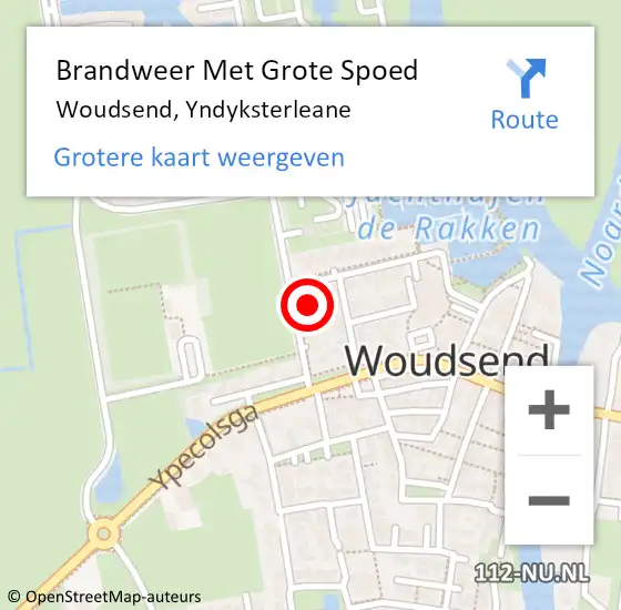 Locatie op kaart van de 112 melding: Brandweer Met Grote Spoed Naar Woudsend, Yndyksterleane op 26 juli 2019 13:14