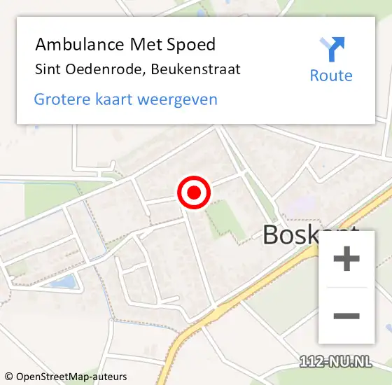 Locatie op kaart van de 112 melding: Ambulance Met Spoed Naar Sint Oedenrode, Beukenstraat op 26 juli 2019 13:32