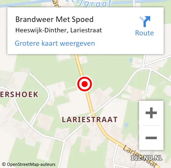 Locatie op kaart van de 112 melding: Brandweer Met Spoed Naar Heeswijk-Dinther, Lariestraat op 26 juli 2019 13:37