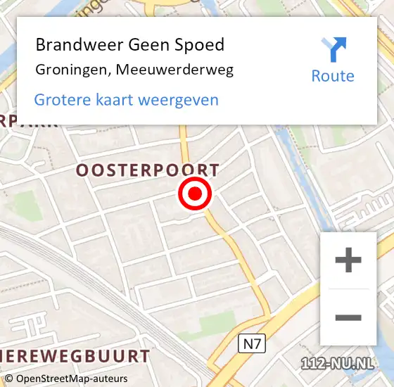 Locatie op kaart van de 112 melding: Brandweer Geen Spoed Naar Groningen, Meeuwerderweg op 26 juli 2019 13:57