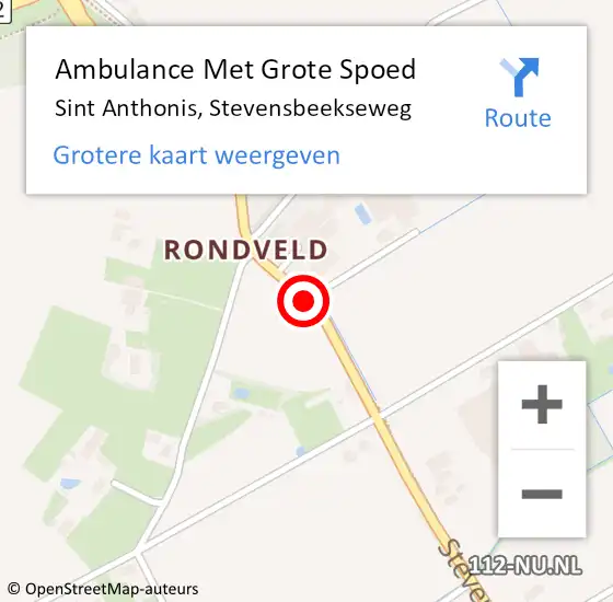 Locatie op kaart van de 112 melding: Ambulance Met Grote Spoed Naar Sint Anthonis, Stevensbeekseweg op 26 juli 2019 13:57