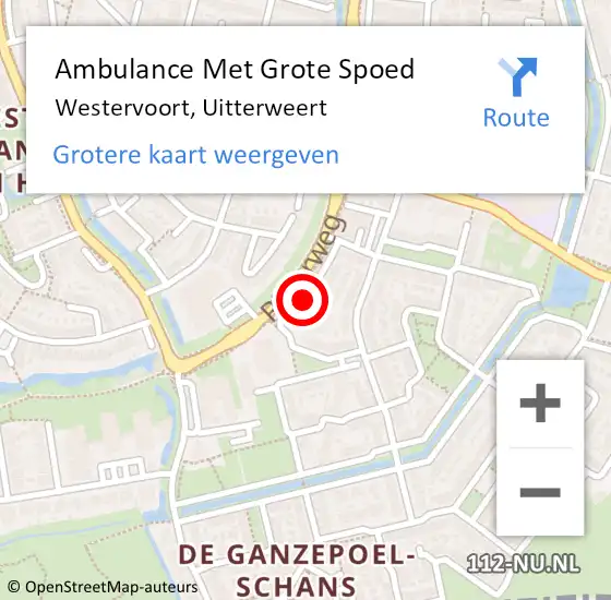 Locatie op kaart van de 112 melding: Ambulance Met Grote Spoed Naar Westervoort, Uitterweert op 26 juli 2019 16:08