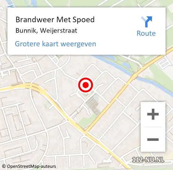 Locatie op kaart van de 112 melding: Brandweer Met Spoed Naar Bunnik, Weijerstraat op 26 juli 2019 17:06