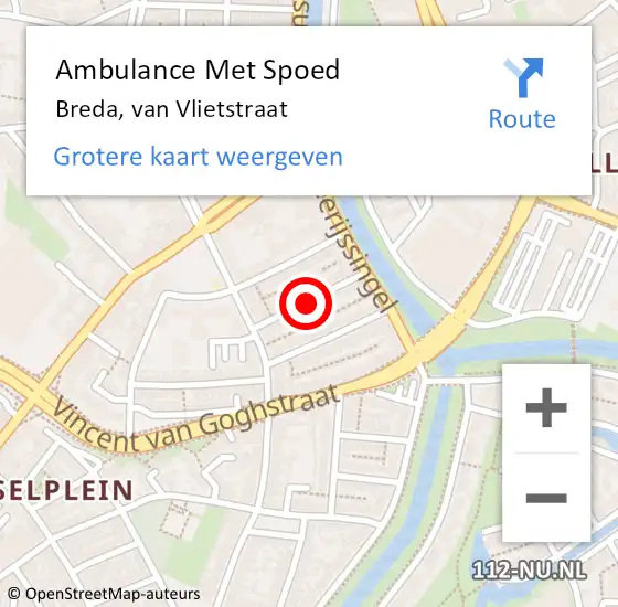 Locatie op kaart van de 112 melding: Ambulance Met Spoed Naar Breda, van Vlietstraat op 26 juli 2019 17:17