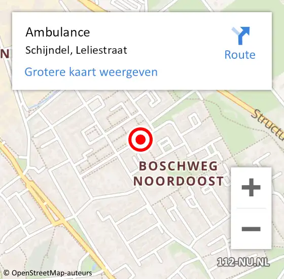 Locatie op kaart van de 112 melding: Ambulance Schijndel, Leliestraat op 26 juli 2019 17:28