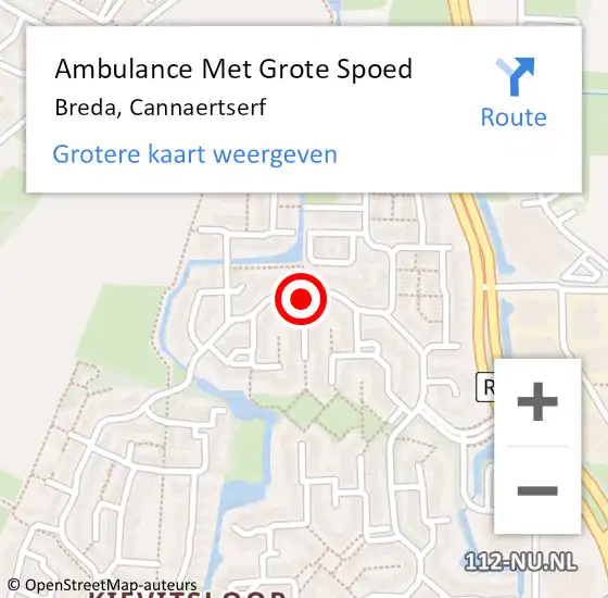 Locatie op kaart van de 112 melding: Ambulance Met Grote Spoed Naar Breda, Cannaertserf op 26 juli 2019 17:35