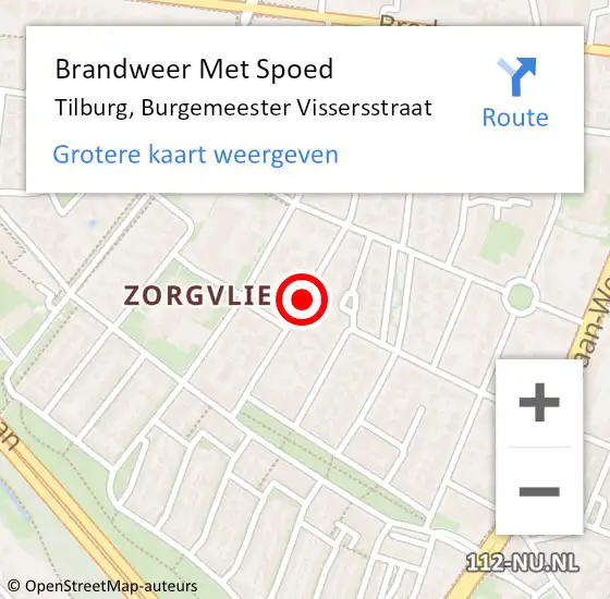 Locatie op kaart van de 112 melding: Brandweer Met Spoed Naar Tilburg, Burgemeester Vissersstraat op 26 juli 2019 19:35