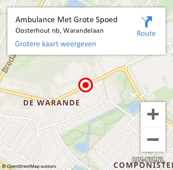 Locatie op kaart van de 112 melding: Ambulance Met Grote Spoed Naar Oosterhout nb, Warandelaan op 26 juli 2019 22:50