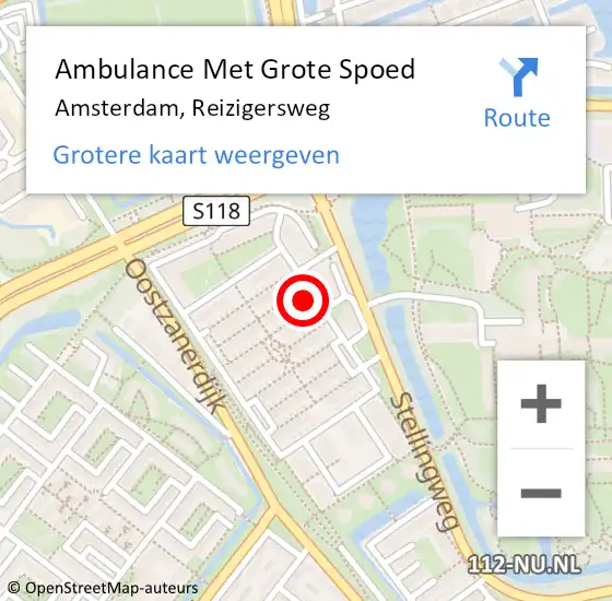 Locatie op kaart van de 112 melding: Ambulance Met Grote Spoed Naar Amsterdam, Reizigersweg op 26 juli 2019 23:20
