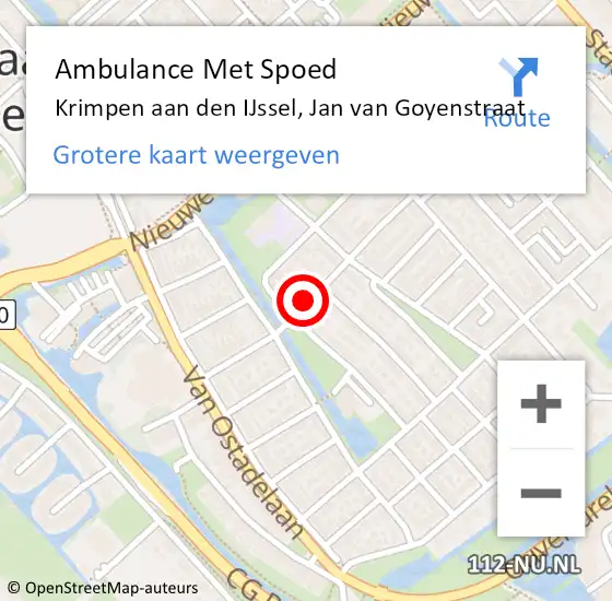 Locatie op kaart van de 112 melding: Ambulance Met Spoed Naar Krimpen aan den IJssel, Jan van Goyenstraat op 27 juli 2019 01:10