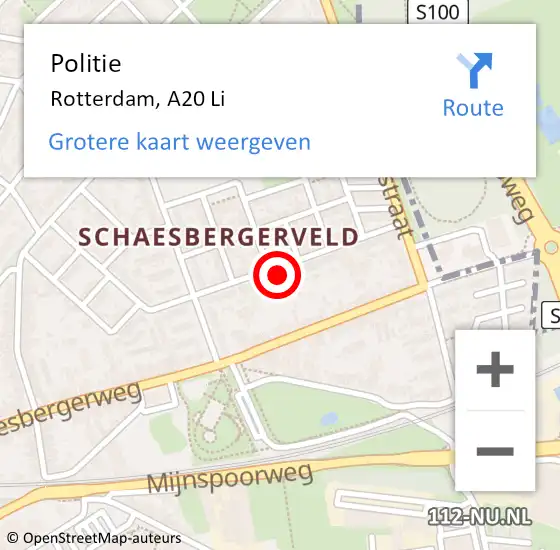 Locatie op kaart van de 112 melding: Politie Rotterdam, A20 Li op 27 juli 2019 02:23