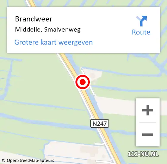 Locatie op kaart van de 112 melding: Brandweer Middelie, Smalvenweg op 27 juli 2019 02:30
