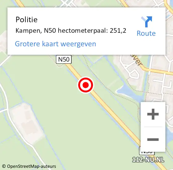 Locatie op kaart van de 112 melding: Politie Kampen, N50 hectometerpaal: 249,9 op 27 juli 2019 05:54