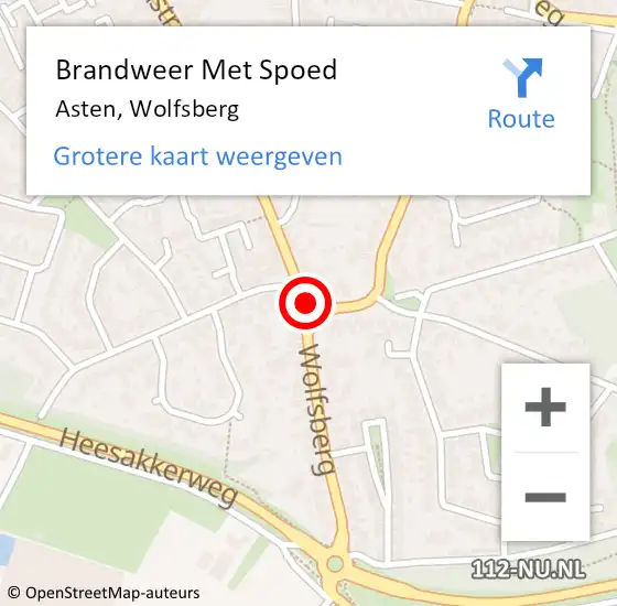 Locatie op kaart van de 112 melding: Brandweer Met Spoed Naar Asten, Wolfsberg op 27 juli 2019 06:41